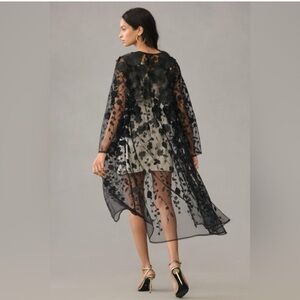 Maeve floral appliqué black sheer kimono duster